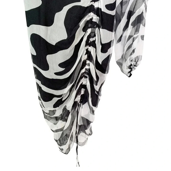 MOTHER OF ALL Vera Ruched Long Sleeve Silk Dress Black and White size 8/10 NWT - Picture 11 of 13